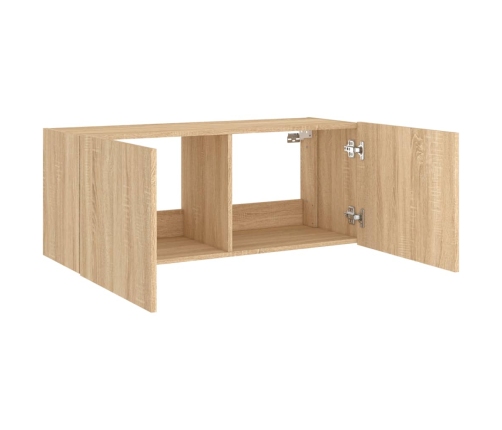 Mueble de TV de pared con luces LED roble Sonoma 100x35x41 cm