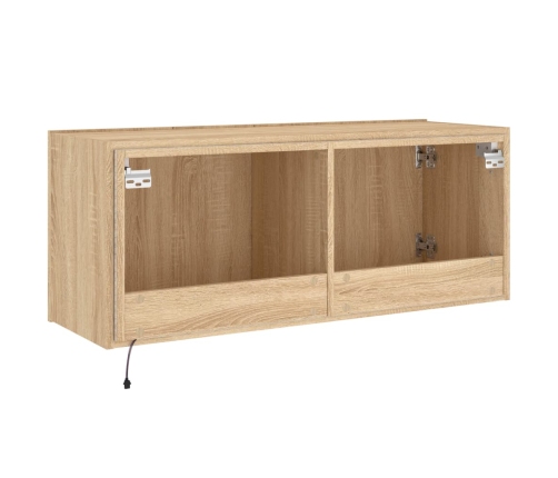 Mueble de TV de pared con luces LED roble Sonoma 100x35x41 cm