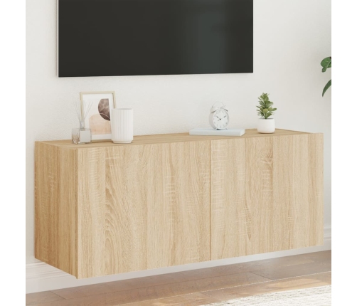 Mueble de TV de pared con luces LED roble Sonoma 100x35x41 cm