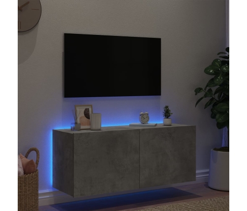 Mueble de TV de pared con luces LED gris hormigón 100x35x41 cm