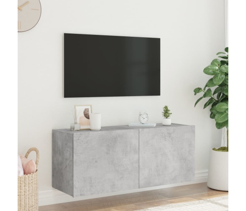 Mueble de TV de pared con luces LED gris hormigón 100x35x41 cm