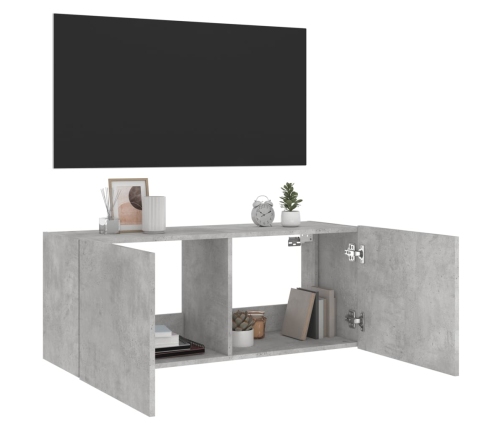 Mueble de TV de pared con luces LED gris hormigón 100x35x41 cm