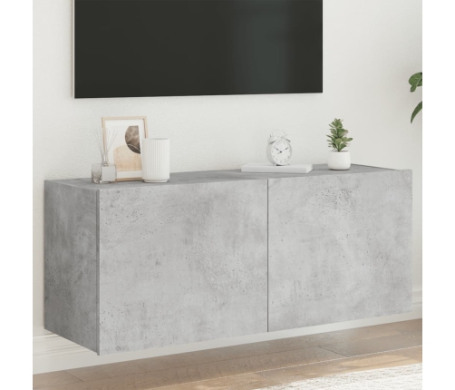 Mueble de TV de pared con luces LED gris hormigón 100x35x41 cm