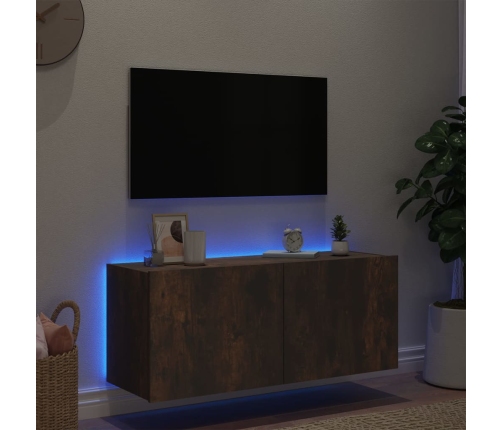 vidaXL Mueble de TV de pared con luces LED roble ahumado 100x35x41 cm