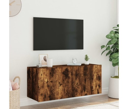 vidaXL Mueble de TV de pared con luces LED roble ahumado 100x35x41 cm