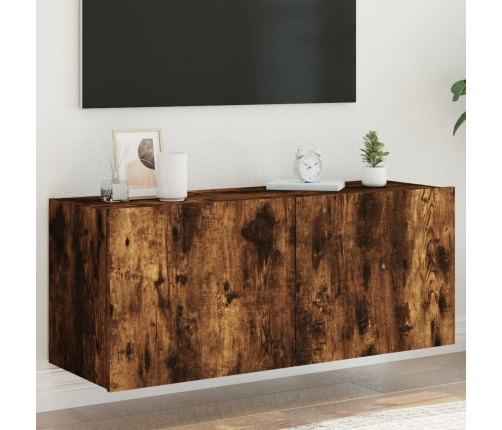 Mueble de TV de pared con luces LED roble ahumado 100x35x41 cm