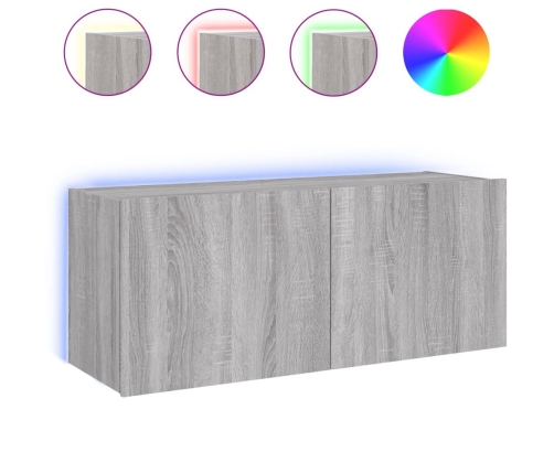 Mueble de TV de pared con luces LED gris Sonoma 100x35x41 cm