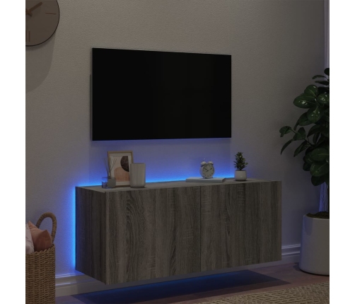 Mueble de TV de pared con luces LED gris Sonoma 100x35x41 cm