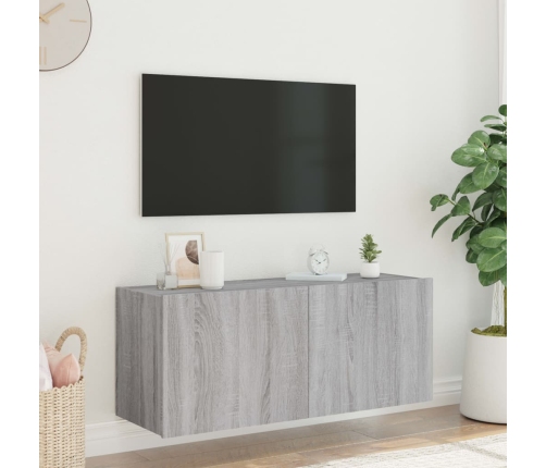 Mueble de TV de pared con luces LED gris Sonoma 100x35x41 cm