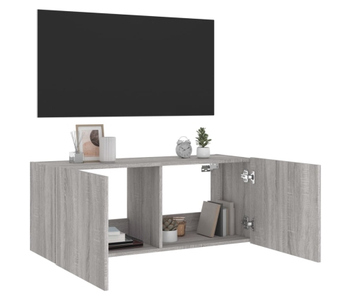 Mueble de TV de pared con luces LED gris Sonoma 100x35x41 cm