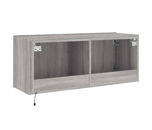 Mueble de TV de pared con luces LED gris Sonoma 100x35x41 cm