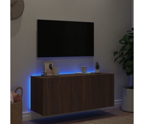 Mueble de TV de pared con luces LED marrón roble 100x35x41 cm