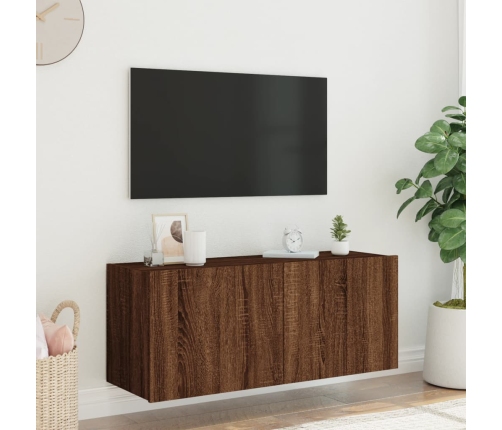 Mueble de TV de pared con luces LED marrón roble 100x35x41 cm