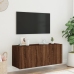 Mueble de TV de pared con luces LED marrón roble 100x35x41 cm