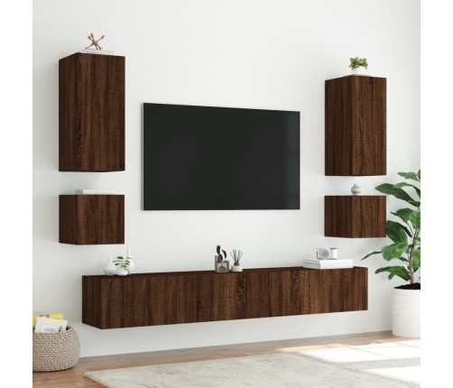 Mueble de TV de pared con luces LED marrón roble 100x35x41 cm