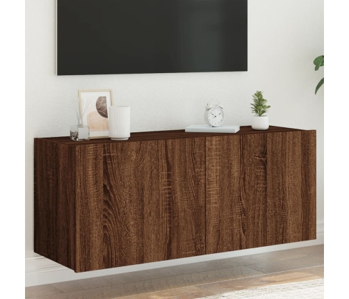 Mueble de TV de pared con luces LED marrón roble 100x35x41 cm