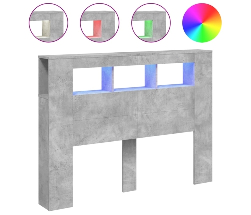 Cabecero LED madera ingeniería gris hormigón 140x18,5x103,5 cm