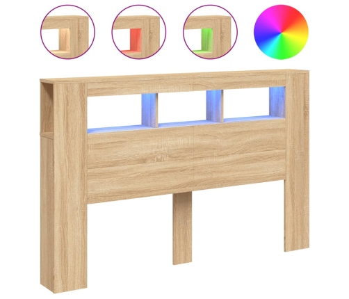 Cabecero LED madera ingeniería roble Sonoma 160x18,5x103,5 cm