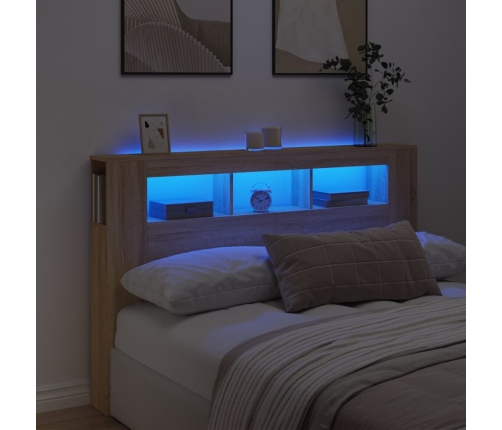 Cabecero LED madera ingeniería roble Sonoma 160x18,5x103,5 cm