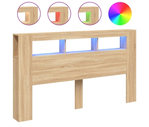 Cabecero LED madera ingeniería roble Sonoma 180x18,5x103,5 cm