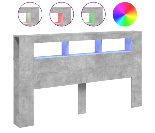 Cabecero LED madera ingeniería gris hormigón 180x18,5x103,5 cm