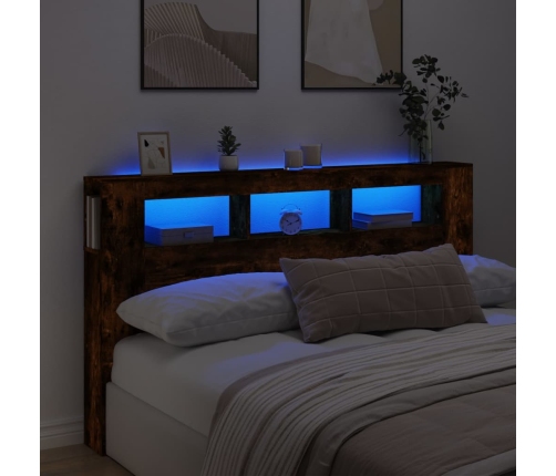 Cabecero LED madera ingeniería roble ahumado 180x18,5x103,5 cm