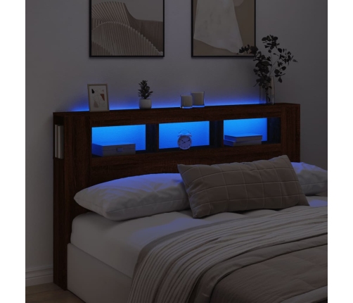 Cabecero LED madera ingeniería marrón roble 180x18,5x103,5 cm