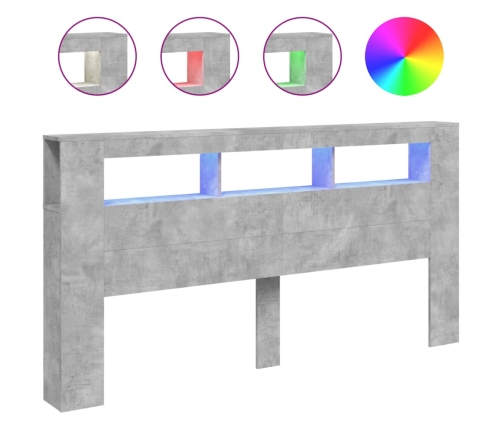 Cabecero LED madera ingeniería gris hormigón 200x18,5x103,5 cm