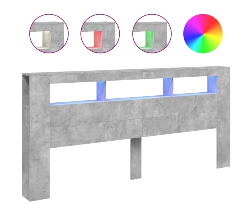 Cabecero LED madera ingeniería gris hormigón 220x18,5x103,5 cm