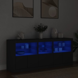 Aparador con luces LED negro 162x37x67 cm