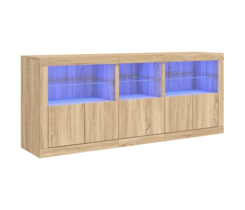 Aparador con luces LED roble Sonoma 162x37x67 cm