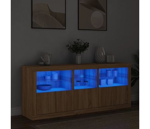 Aparador con luces LED roble Sonoma 162x37x67 cm