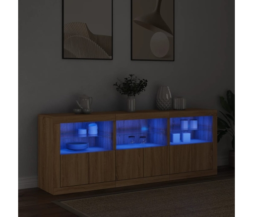 Aparador con luces LED roble Sonoma 181,5x37x67 cm