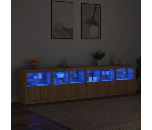 Aparador con luces LED roble Sonoma 283x37x67 cm