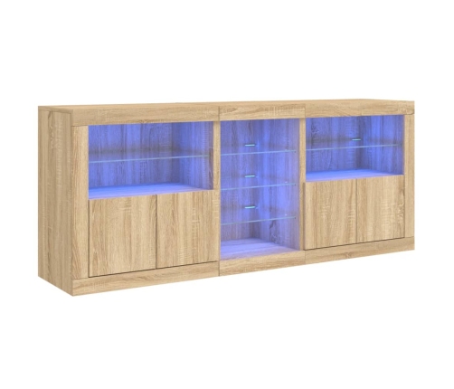 Aparador con luces LED roble Sonoma 162x37x67 cm