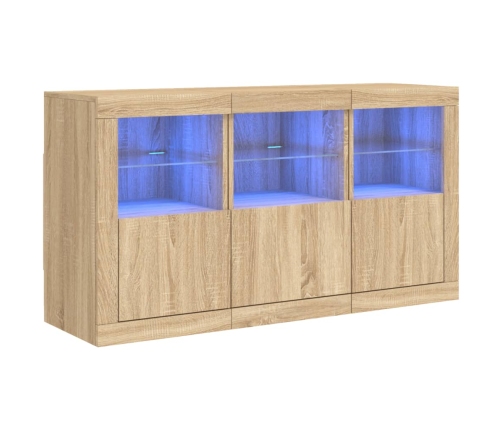 Aparador con luces LED roble Sonoma 123x37x67 cm