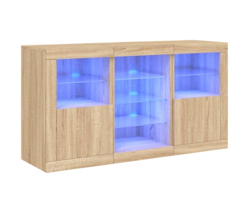 Aparador con luces LED roble Sonoma 123x37x67 cm