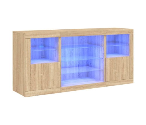 Aparador con luces LED roble Sonoma 142,5x37x67 cm