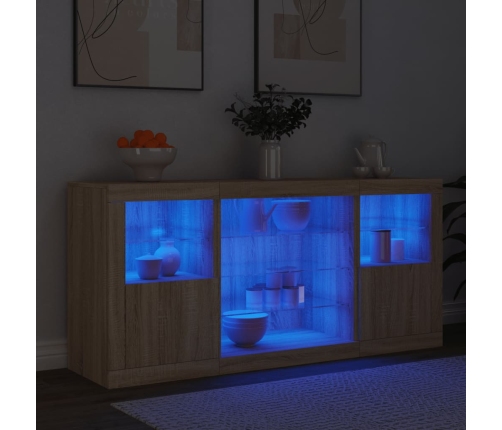 Aparador con luces LED roble Sonoma 142,5x37x67 cm