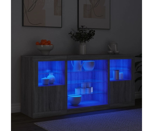 Aparador con luces LED gris Sonoma 142,5x37x67 cm