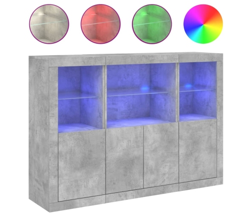 Aparador con luz LED 3 pzas madera de ingeniería gris hormigón