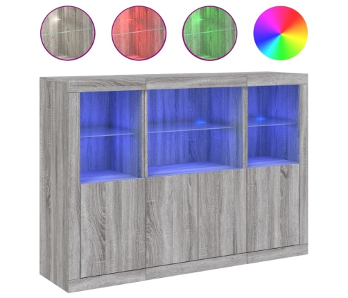 Aparador con luz LED 3 pzas madera de ingeniería gris Sonoma