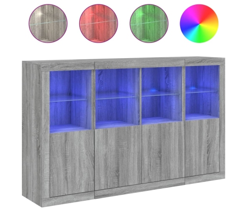 Aparador con luz LED 3 pzas madera de ingeniería gris Sonoma