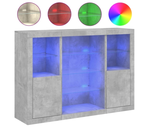 Aparador con luz LED 3 pzas madera de ingeniería gris hormigón