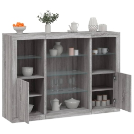 Aparador con luz LED 3 pzas madera de ingeniería gris Sonoma