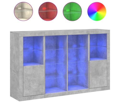 Aparador con luz LED 3 pzas madera de ingeniería gris hormigón