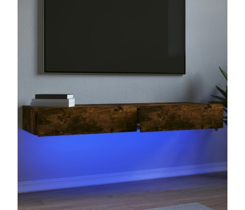 vidaXL Muebles de TV con luces LED 2 uds roble ahumado 60x35x15,5 cm