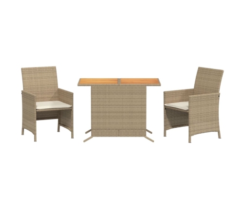 Sillas y mesita de jardín 3 piezas ratán sintético cojín beige