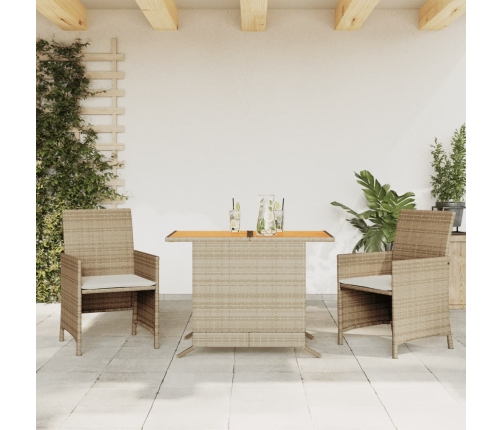 Sillas y mesita de jardín 3 piezas ratán sintético cojín beige