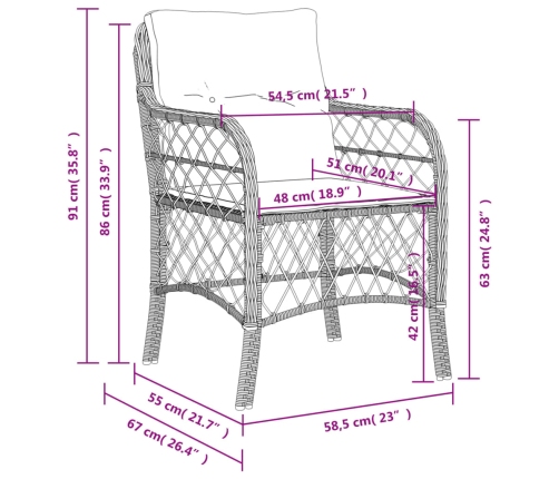 Sillones de jardín con cojines 2 uds ratán sintético negro